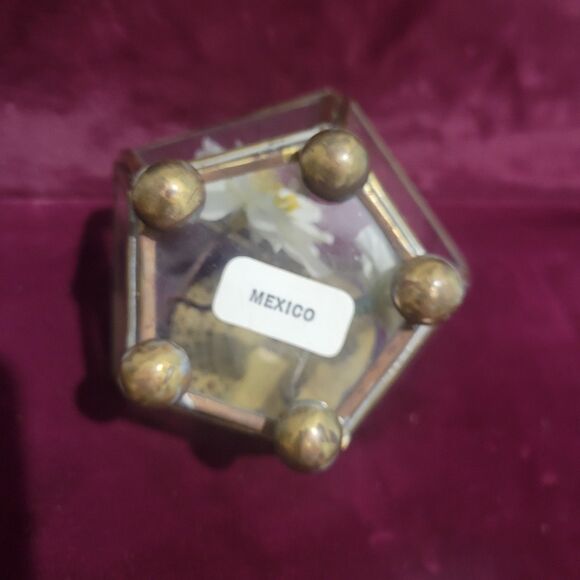 Vintage Glass & Brass Pentagon Trinket Box With Lid Jewelry Display Case 5 Side - Picture 8 of 12